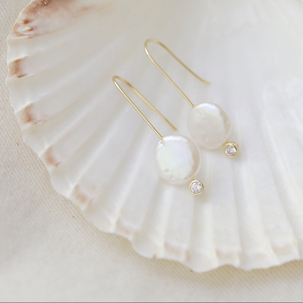 Natural Pearl Earrings | 14k Gold Plated - Picture 5 of 10